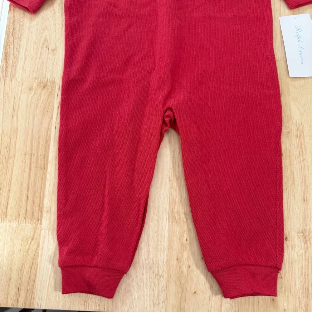 Ralph Lauren Polo Coverall Infant Romper Boys 12M Red‎ Long Sleeve Logo Nautical